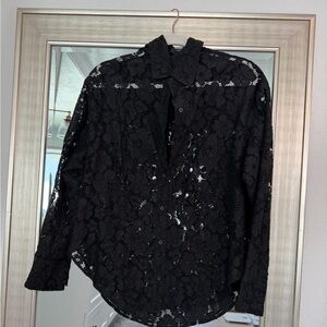 Express Black Lace Button Down Shirt